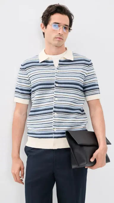 NN07 Nolan triped Button Sweater Navy Multi | Thumbnail 2