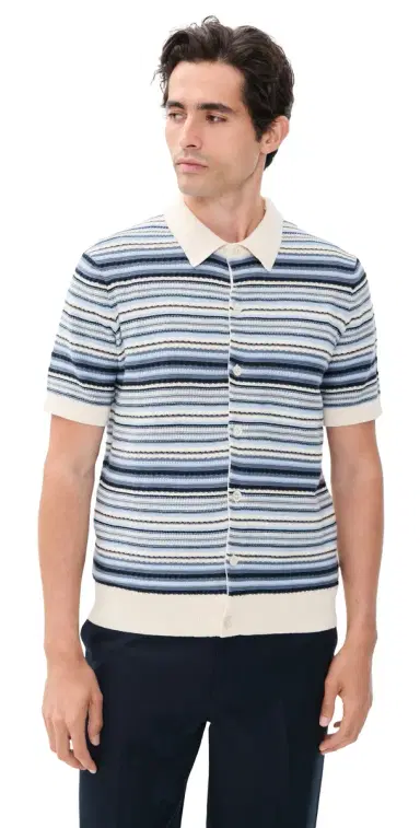 NN07 Nolan triped Button Sweater Navy Multi | Thumbnail 1