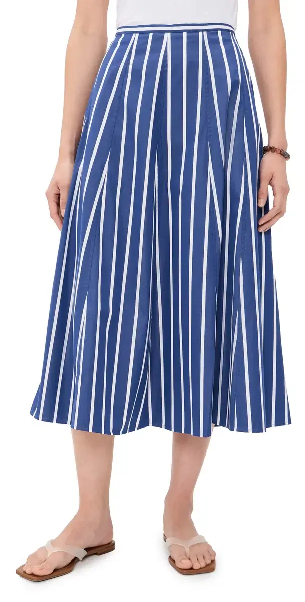 Madewell A-Line Midi kirt in Poplin Petrol Navy tripe