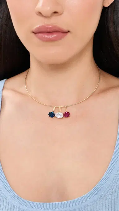 By Adina Eden Trio Gemstone Dangle Omeage Necklace | Thumbnail 3