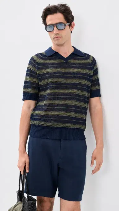 NN07 Cale Striped Knit Polo Capers Stripe | Thumbnail 2