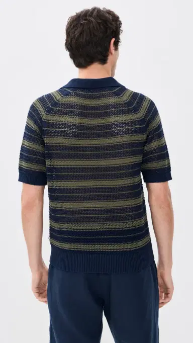 NN07 Cale Striped Knit Polo Capers Stripe | Thumbnail 3