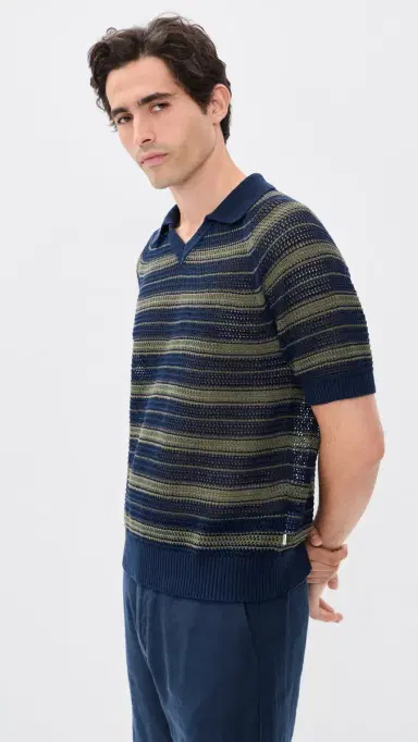 NN07 Cale Striped Knit Polo Capers Stripe | Thumbnail 4