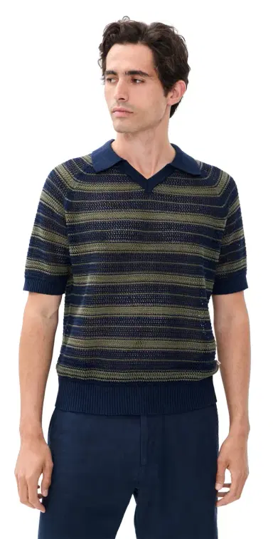 NN07 Cale Striped Knit Polo Capers Stripe | Thumbnail 1
