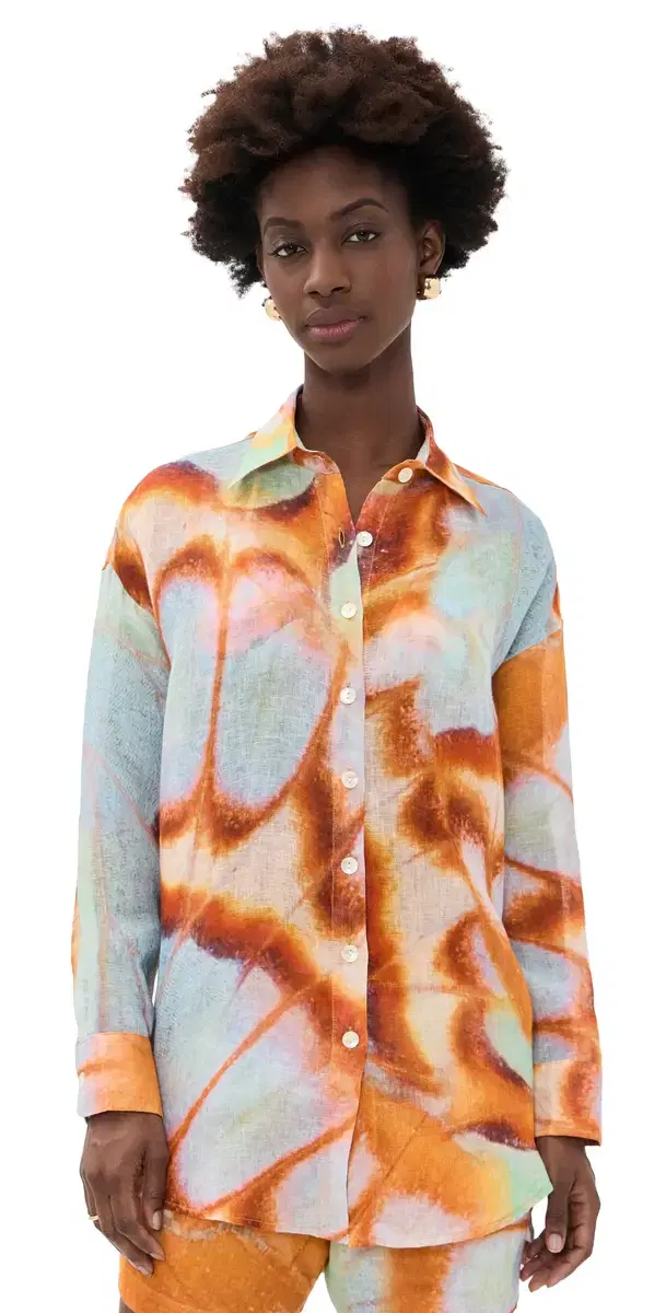 Playa inen Boyfriend Coverup Shirt Malachite Butterfly