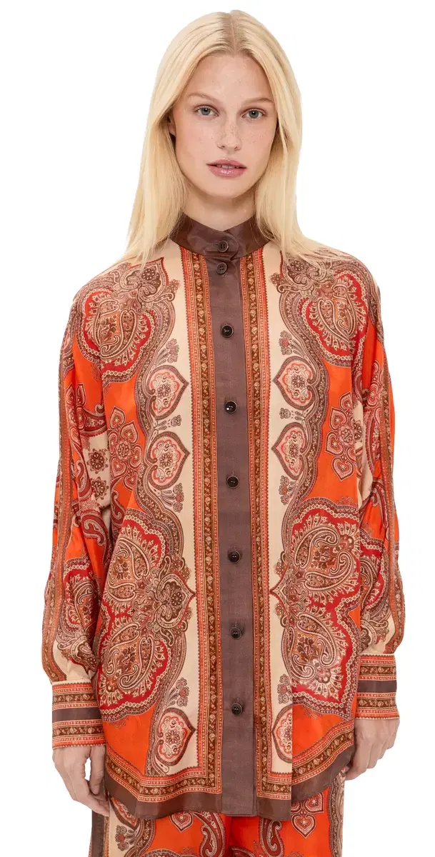 Zimmermann Silk Mahon Dolman Shirt Tangerine Paisley