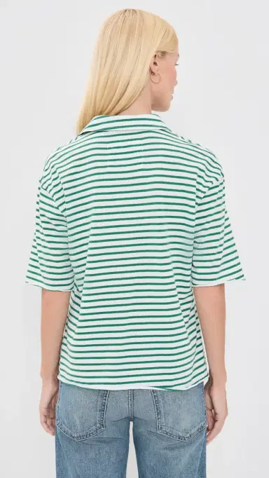 Frank & Eileen Patty Popover Short Sleeve Henley Green & White Stripe | Thumbnail 3 Frank & Eileen Patty Popover Short Sleeve Henley Green & White Stripe | Thumbnail 3