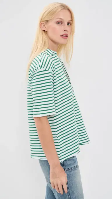Frank & Eileen Patty Popover Short Sleeve Henley Green & White Stripe | Thumbnail 4 Frank & Eileen Patty Popover Short Sleeve Henley Green & White Stripe | Thumbnail 4