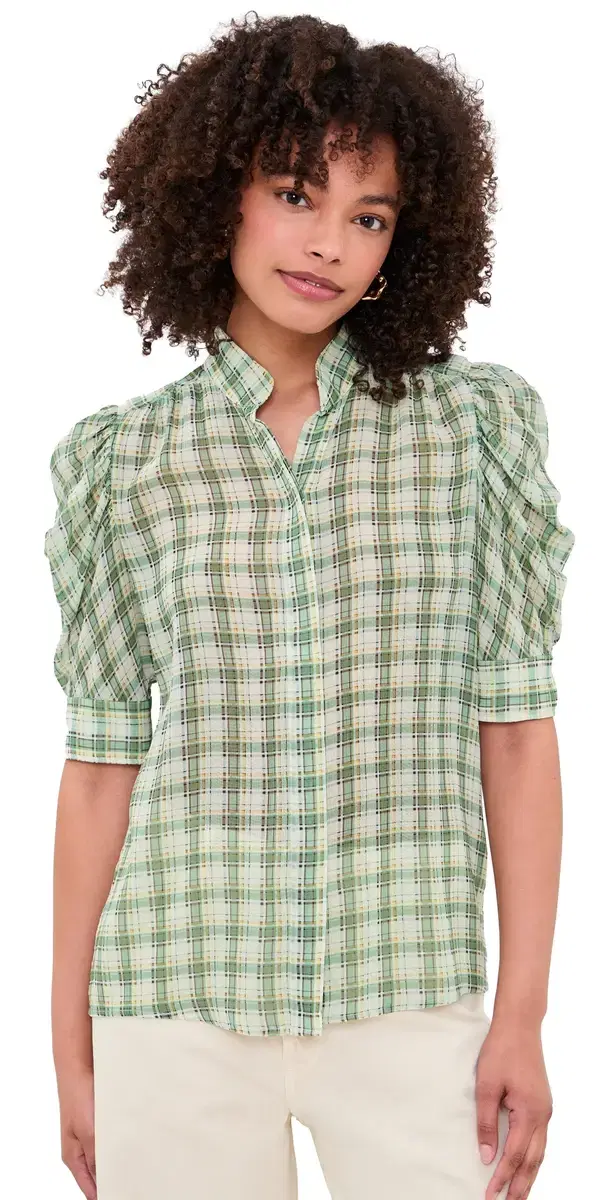 FRAME The Gillian Top Jade Green Plaid