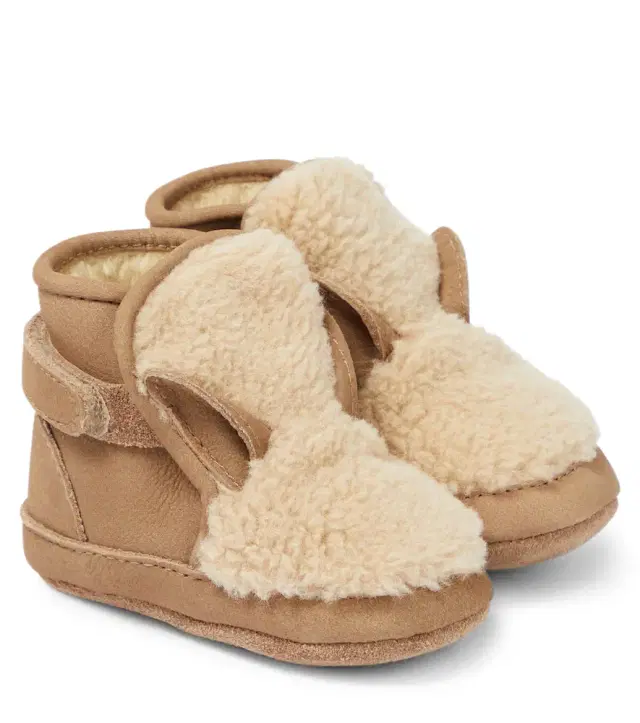 DONSJE Baby Richy teddy-trimmed leather booties