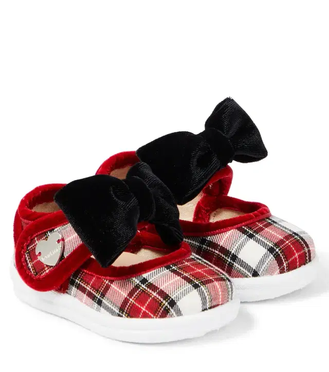 Monnalisa Baby bow-detail tartan booties