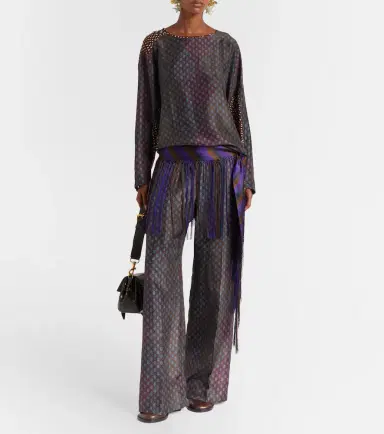 Dries Van Noten Printed silk satin straight pants | Thumbnail 2