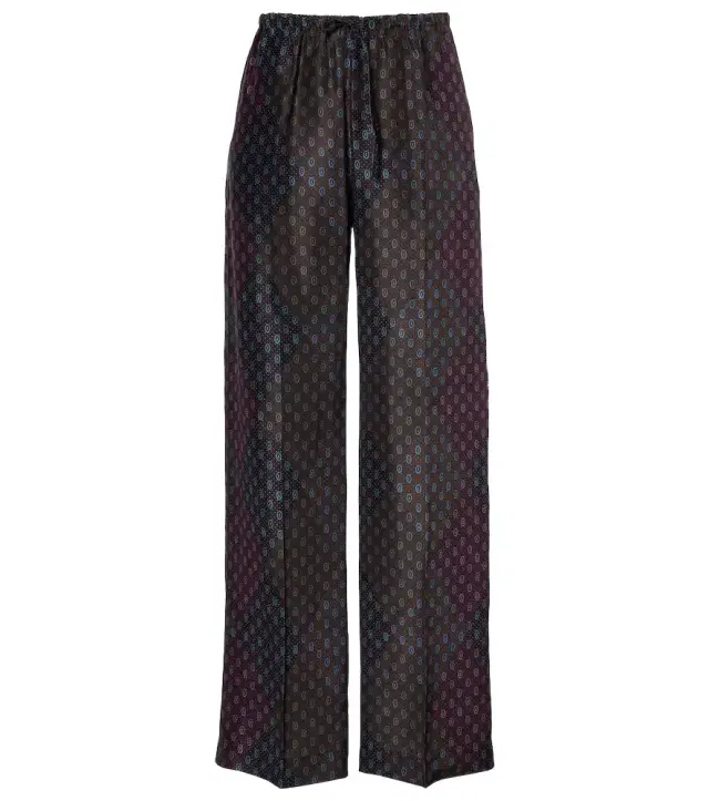 Dries Van Noten Printed silk satin straight pants