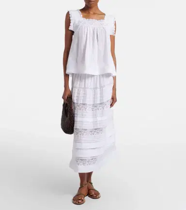 DÔEN Dôen Sidra lace-trimmed ramie midi skirt | Thumbnail 5
