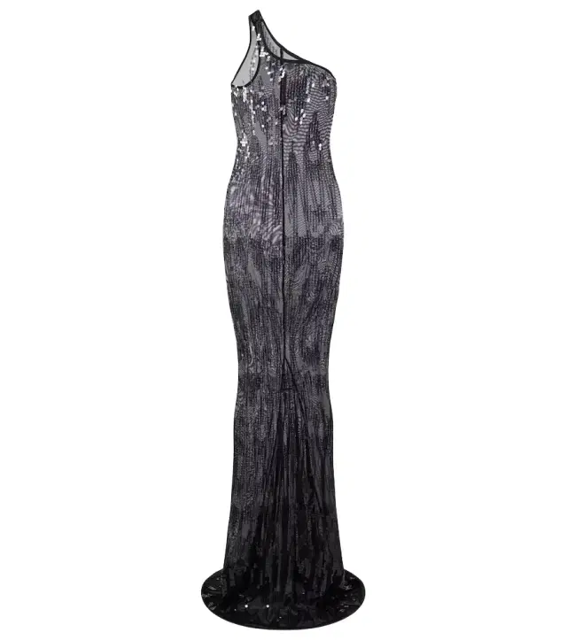 Lilies one-shoulder sequined tulle gown