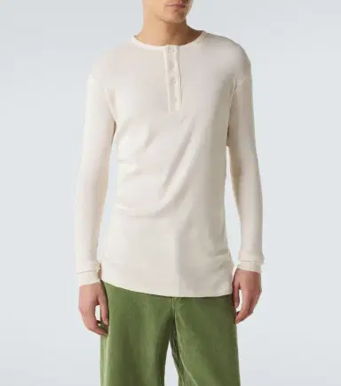 Auralee Ribbed-knit cotton Henley shirt | Thumbnail 3