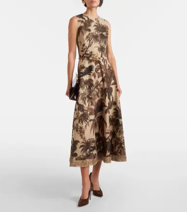 Oscar de la Renta Belted fringed printed midi dress | Thumbnail 2
