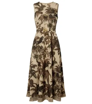 Oscar de la Renta Belted fringed printed midi dress | Thumbnail 1