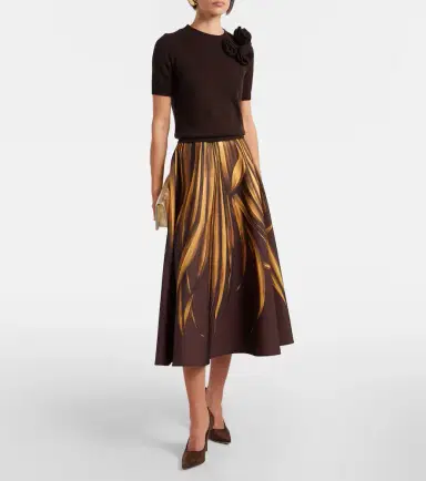Oscar de la Renta Printed faille midi skirt | Thumbnail 3 Oscar de la Renta Printed faille midi skirt | Thumbnail 3