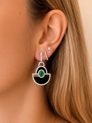 Wish Fine Jewelry 1.27ct Diamond Onyx Emerald 18K Gold Drop Earrings | Thumbnail 2 Wish Fine Jewelry 1.27ct Diamond Onyx Emerald 18K Gold Drop Earrings | Thumbnail 2