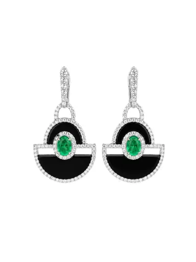 Wish Fine Jewelry 1.27ct Diamond Onyx Emerald 18K Gold Drop Earrings | Thumbnail 1 Wish Fine Jewelry 1.27ct Diamond Onyx Emerald 18K Gold Drop Earrings | Thumbnail 1