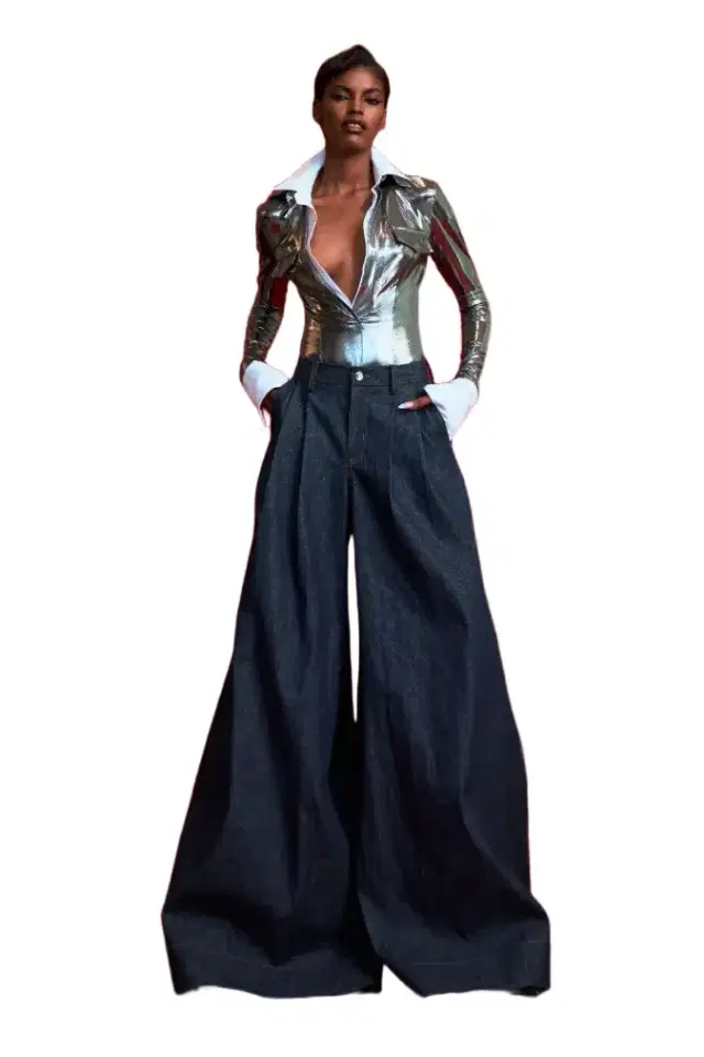 LaQuan Smith Long Sleeve Bodysuit with Lapel Detail