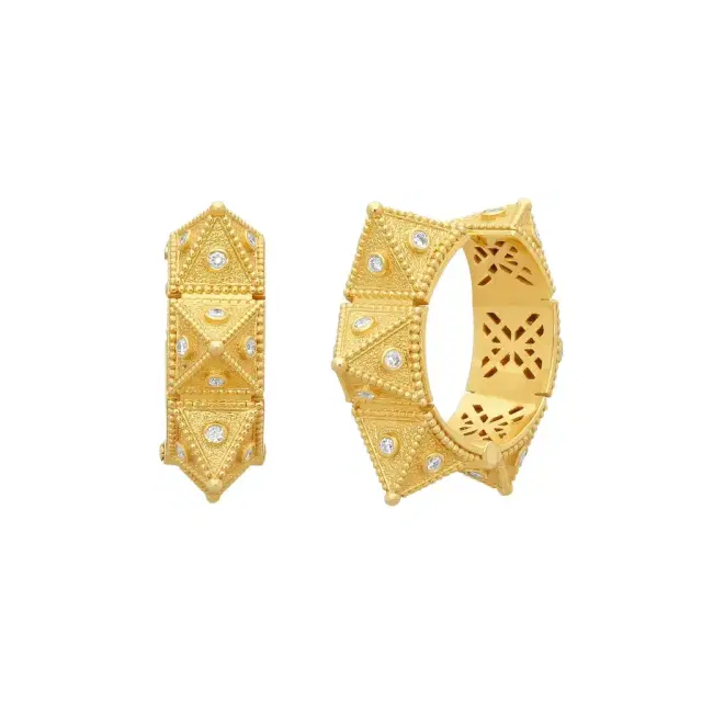 Cosibelli and Company Cosibelli Queen 18K Yellow Gold Classic Geometric Diamond Hoop Earrings by The Solist
