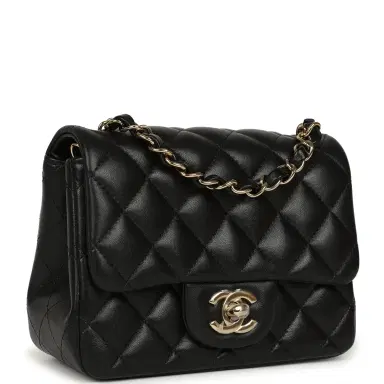 Chanel Chanel Mini Classic Square Flap Bag Black Lambskin Light Gold Hardware | Thumbnail 2