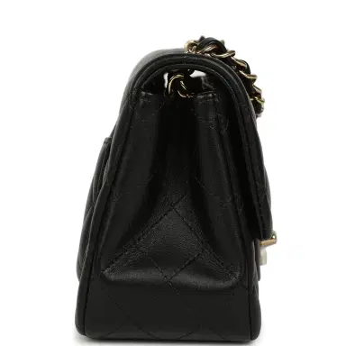 Chanel Chanel Mini Classic Square Flap Bag Black Lambskin Light Gold Hardware | Thumbnail 3