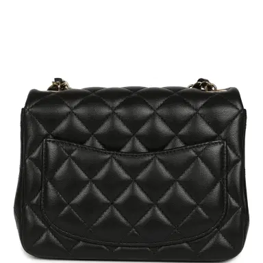 Chanel Chanel Mini Classic Square Flap Bag Black Lambskin Light Gold Hardware | Thumbnail 4