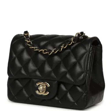 Chanel Chanel Mini Classic Square Flap Bag Black Lambskin Light Gold Hardware | Thumbnail 5