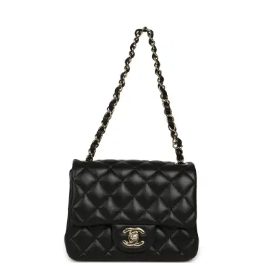 Chanel Chanel Mini Classic Square Flap Bag Black Lambskin Light Gold Hardware | Thumbnail 7