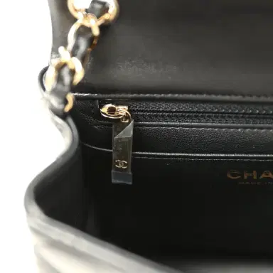Chanel Chanel Mini Classic Square Flap Bag Black Lambskin Light Gold Hardware | Thumbnail 10