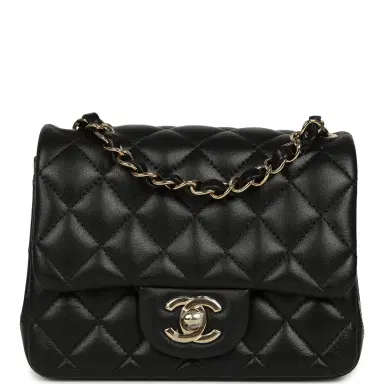 Chanel Chanel Mini Classic Square Flap Bag Black Lambskin Light Gold Hardware | Thumbnail 1