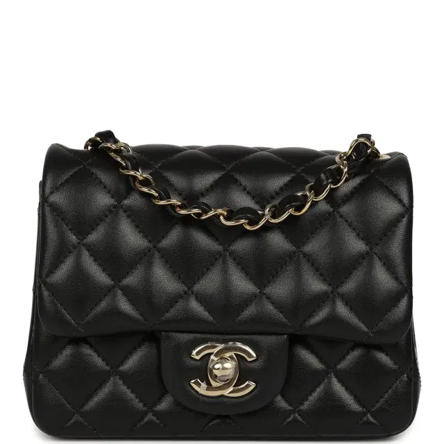 Chanel Chanel Mini Classic Square Flap Bag Black Lambskin Light Gold Hardware