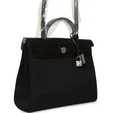 HERMÈS Hermes Herbag Zip 31 PM Black Military Canvas & Vache Hunter Palladium Hardware | Thumbnail 2 HERMÈS Hermes Herbag Zip 31 PM Black Military Canvas & Vache Hunter Palladium Hardware | Thumbnail 2