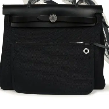 HERMÈS Hermes Herbag Zip 31 PM Black Military Canvas & Vache Hunter Palladium Hardware | Thumbnail 11 HERMÈS Hermes Herbag Zip 31 PM Black Military Canvas & Vache Hunter Palladium Hardware | Thumbnail 11
