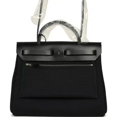 HERMÈS Hermes Herbag Zip 31 PM Black Military Canvas & Vache Hunter Palladium Hardware | Thumbnail 4 HERMÈS Hermes Herbag Zip 31 PM Black Military Canvas & Vache Hunter Palladium Hardware | Thumbnail 4