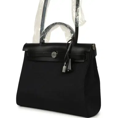 HERMÈS Hermes Herbag Zip 31 PM Black Military Canvas & Vache Hunter Palladium Hardware | Thumbnail 5 HERMÈS Hermes Herbag Zip 31 PM Black Military Canvas & Vache Hunter Palladium Hardware | Thumbnail 5