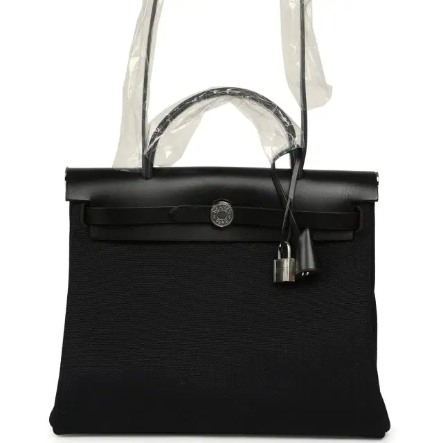hermes Hermes Herbag Zip 31 PM Black Military Canvas & Vache Hunter Palladium Hardware
