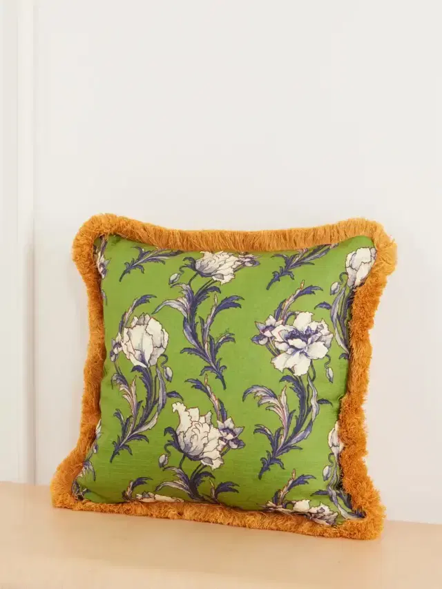 La DoubleJ Floral-printed Fringed-trimmed Cushion