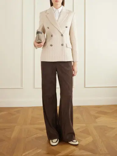 Brunello Cucinelli Cable-knit Cotton-blend Double-breasted Blazer | Thumbnail 2 Brunello Cucinelli Cable-knit Cotton-blend Double-breasted Blazer | Thumbnail 2