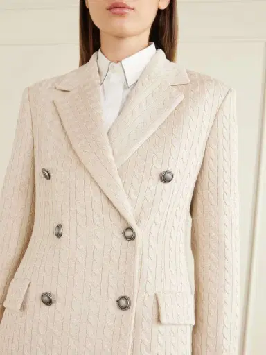 Brunello Cucinelli Cable-knit Cotton-blend Double-breasted Blazer | Thumbnail 4 Brunello Cucinelli Cable-knit Cotton-blend Double-breasted Blazer | Thumbnail 4