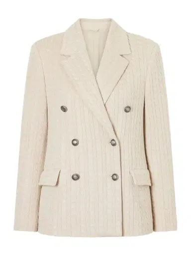 Brunello Cucinelli Cable-knit Cotton-blend Double-breasted Blazer | Thumbnail 1 Brunello Cucinelli Cable-knit Cotton-blend Double-breasted Blazer | Thumbnail 1