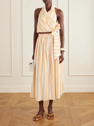Rosie Assoulin Easy Does It Pleated Striped Cotton-poplin Midi Skirt | Thumbnail 2 Rosie Assoulin Easy Does It Pleated Striped Cotton-poplin Midi Skirt | Thumbnail 2
