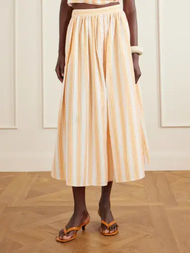 Rosie Assoulin Easy Does It Pleated Striped Cotton-poplin Midi Skirt | Thumbnail 3 Rosie Assoulin Easy Does It Pleated Striped Cotton-poplin Midi Skirt | Thumbnail 3