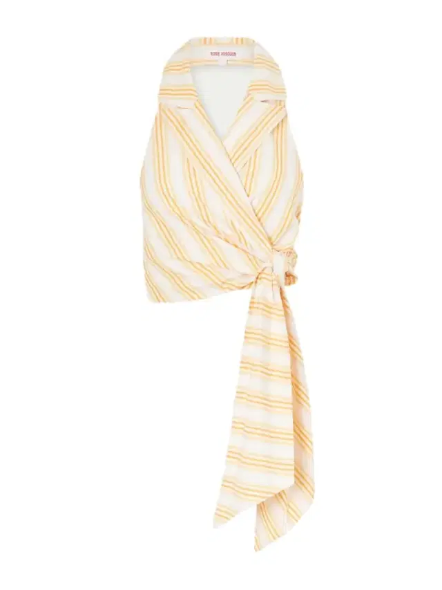 Wrapped Up Tie-detailed Striped Cotton Halterneck Blouse