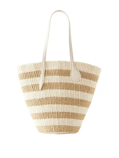 Liffner Striped Leather-trimmed Raffia Tote Bag | Thumbnail 1 Liffner Striped Leather-trimmed Raffia Tote Bag | Thumbnail 1