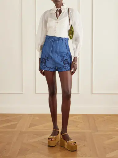 Zimmermann Aster Scalloped Embroidered Denim Shorts | Thumbnail 2 Zimmermann Aster Scalloped Embroidered Denim Shorts | Thumbnail 2