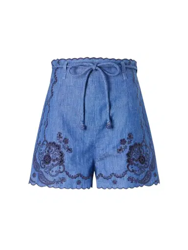 Zimmermann Aster Scalloped Embroidered Denim Shorts | Thumbnail 1 Zimmermann Aster Scalloped Embroidered Denim Shorts | Thumbnail 1